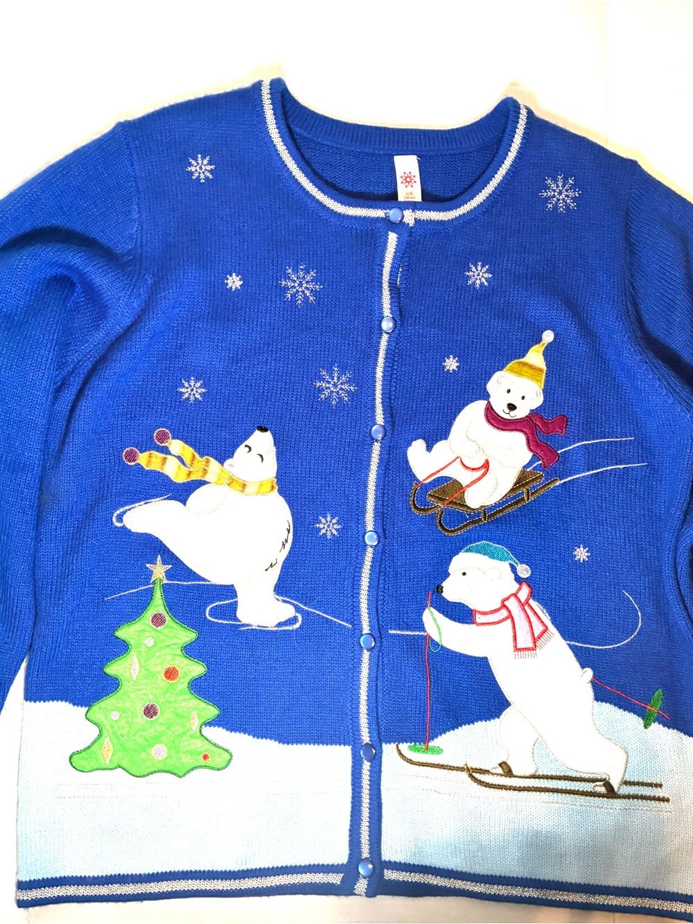 Women’s Blue Polar Bear Christmas Cardigan Sweater Size Large